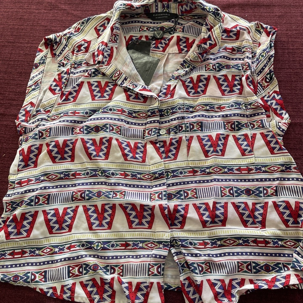 Elevenparis Women Aztec Print Sleeveless Shirt Size 34
